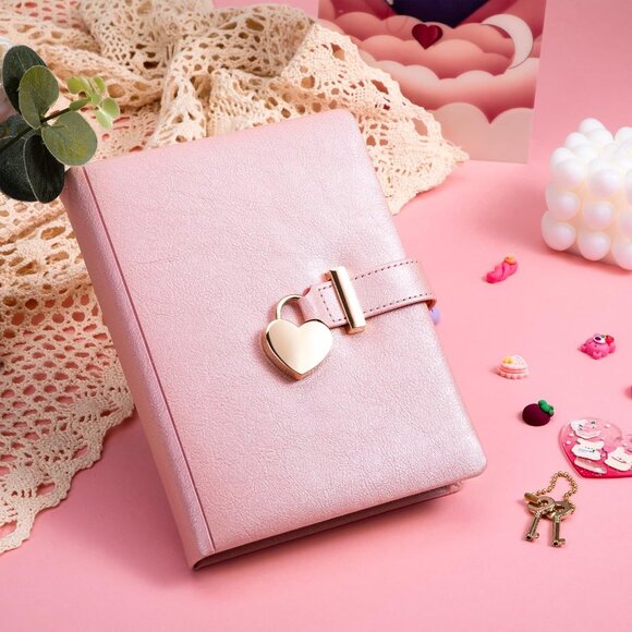 Diary with Lock for Girls 8-12 296 Gold Pages Pink Heart  Diary with Lock & Key for Girls Ages 8-12 Journal with Lock 296 Gold Edged Pages